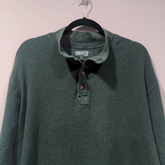 Duluth Mens Trim Fit Waffle 1/4 Button Thermal Mock Neck Henley Size XLT Green - Picture 2 of 10